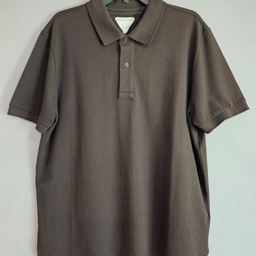 Bottega Veneta Men's Polo Pique Fondente Chocolate Brown, L NWT